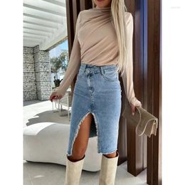 Skirts Wepbel Y2K Fresh Sweet Denim Women Slit Fashionable Casual Solid Colour Package Hip Skirt Sexy Pencil Jeans