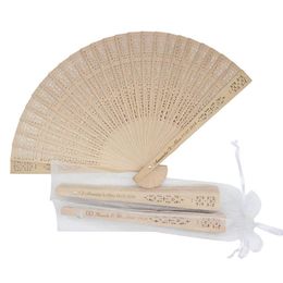 50Pcs Personalised Engraved Wood Folding Hand Fan Wooden Fold Fans Customised Wedding Party Gift Decor Favours Organza bag235T