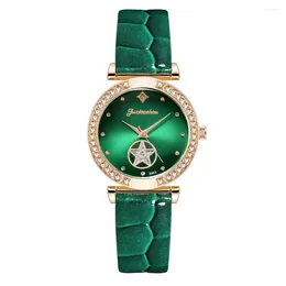 Wristwatches 6PCS Set Green Luxury Quartz Watch Women Ring Necklace Earring Rhinestone Fashion Wristwatch Casual Ladies Bracelet Watches