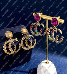 womens luxury retro vintage letters stud earrings brand designer Colourful diamond crystal dangle earring ear rings party wedding j1017471