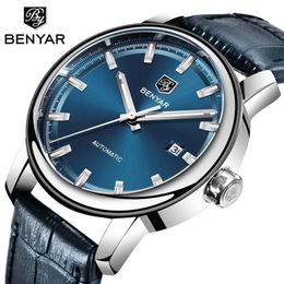 New Casual Fashion Men's Leather Watches BENYAR Top Brand Business Automatic Mechanical Men Sports Watch Relogio Masculino247f