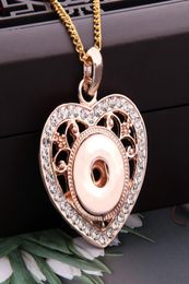 Pendant Necklaces 2022 Rose Gold Heartshaped Rhinestone Snap Buttons Necklace Fit DIY Ginger Charms 18mm Button Jewellery Gifts5554640