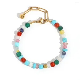 Charm Bracelets ZMZY 2024 4MM Stainless Steel Chain Natural Stone Bracelet Female DIY Dopamine Color Design Square Candy Mix Jewelry