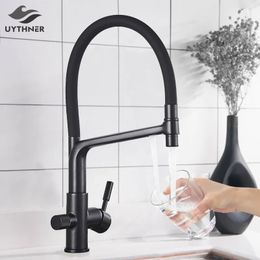 Kitchen Faucets Water Filter Faucet Brass Drinking Filtered Crane Dual Spout Mixer 360 Degree Rotation Purification Feature Taps 231211
