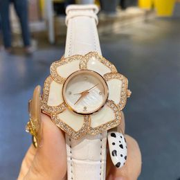 Popular Casual Top Brand quartz wrist Watch for Women Girl Crystal flower style Leather strap Watches CHA40317J