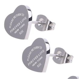 Stud Top Quality Classic Style Women Lover Heart Studs Luxury Titanium Steel Earrings Logo Printed Wedding Party Gifts Wholesale Drop Dhckj