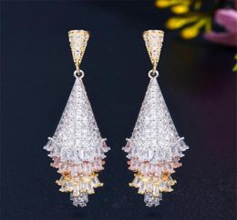 Sparkling Luxury Jewellery Dangle Earring 925 Sterling SilverGold Rose Gold Fill Full White Topaz CZ Diamond Gemstones Tassel skirt21331364