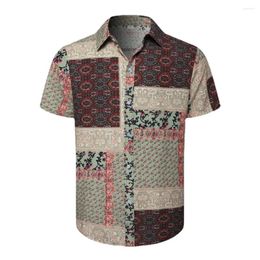 Men's Casual Shirts Beach Hawaiian Tropical Floral Shirt For Men Short Sleeved Linen Ethnic Style Retro Fashion Camisa