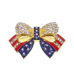 10 Pcs/Lot American Flag Brooch Crystal Rhinestone Bow-knot Shape 4th of July USA ic Pin2267404