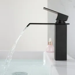 Bathroom Sink Faucets Waterfall Basin Faucet Deck Mounted 304 Stainless Steel Brushed Black Silver Tap & Cold Water Mixer Vanity Ves