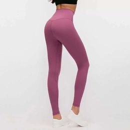 Yoga Outfit L-01 Naked Material Women yoga pants Solid Colour Sports Gym Wear Leggings High Waist Elastic Fitness Lady Overall Tights Workout