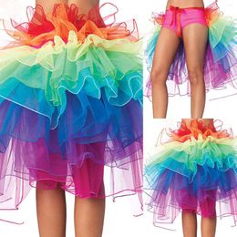 Stage Wear Half Tail Up Cake Rainbow Lace Stitching Length Women's Yarn Skirt