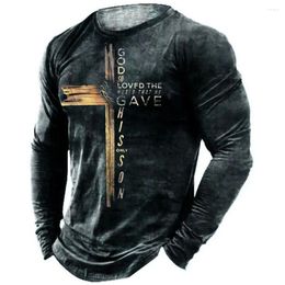 Men's T Shirts Vintage Print T-Shirt Men 3d Templar Shirt Cross Skull Long Sleeve Top Street Punk Style Casual Cool Summer