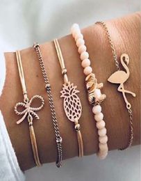 Fashion Boho Charm Chain Bead Bracelets Set Woman Gold Bowknot Animals Geometric Hollow Circle Cuff Link Bracelet Female Jewelry7049712