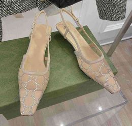 Sandals Designer Sling Back Summer Fashion Women Luxury Rhinestone Wedding Sandles Sliders High Heels Shoes 233