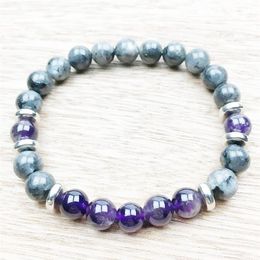 SN1023 Men Bracelet Amethyst Black Labradorite Boho Bracelet Healing Jewellery Nature Yoga Wrist Mala Beads Bracelet 290c