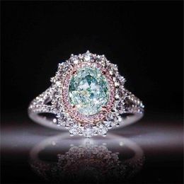 Fashion Selling New Pink Crystal Diamond Ring Female Mosaic Green Topaz Jewelry206y