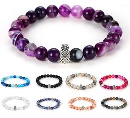 Howlite Stone And Volcanic Rock Lava Stone Beads Pineapple Bracelet Set For Women Men Stretch Jewelry Gift Bohemia Bracelet17436099