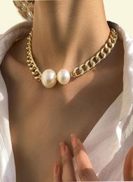 Vintage Smooth Cuban Chains Necklaces Women Gothic Round Pearl Pendant Necklace Girl Chokers Fashion Accessories Jewellery New17946659844