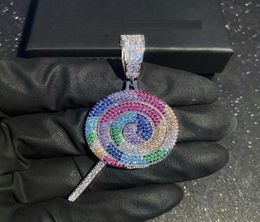 Hip Hop CZ Multi color Lollipop Iced Out Cubic Zircon Necklace Pendant For women Men Jewelry Charm cz Tennis Chain235E9429467