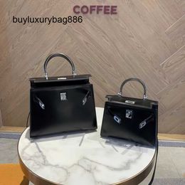 Women Handbag Women's Bag 2023 Autumn/winter Hand Rubbed Pattern Box Leather 25cm Headband Layer Cowhide Handheld One Shoulder Crossbody