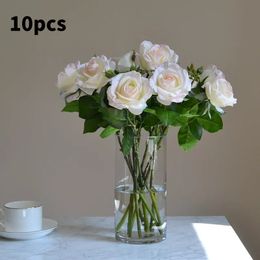 10Pcs Faux Moisturising Rose Realistic Artificial Flowers Wedding Decor Rose Bridal Bouquet Home Living Room Floral Photo Props