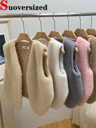 Women's Fur Slim Warm Short Faux Vest Thick Autumn Winter Waistcoat Imitate Mink Sleeveless Coats Lightweight Korean Women Furry Jacket