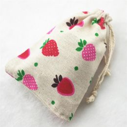 Gift Wrap 10x14cm Strawberry Vintage Cotton Burlap Jute Favour Candy Bags Wedding Party Pouches267M