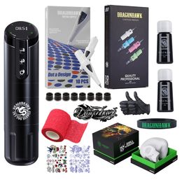 Tattoo Guns Kits Dragonhawk X4 Wireless Machine Battery Pen Ballpoint Cartridge Needles Coreless Motor LED Display Makeup Beginner Ink Set 231211