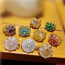 Cluster Rings Delicate Zircon Crystal Rhinestone Snowflake Design For Women Etrendy Colourful Adjustable Ring Jewellery Bijoux