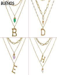 Pendant Necklaces BUENOS Multilayer Letter Initial Necklace Women AZ Fashion Pearl Zircon Natural Stone Gold Chain Jewelry2598391