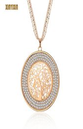 Pendant Necklaces Luxurious Tree Of Life Necklace For Women Rose Gold Clear Crystal Layered Chain Long Fashion Jewellery 2021 Gift2119628