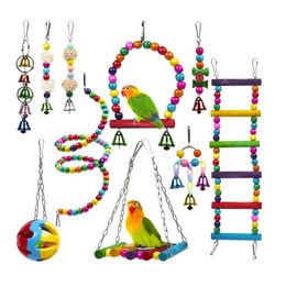 Other Bird Supplies 10Pcs Cage Toys For Parrots Wood Birds Swing Reliable Chewable Bite Bridge Wooden Beads Shape Parrot accessories 231211