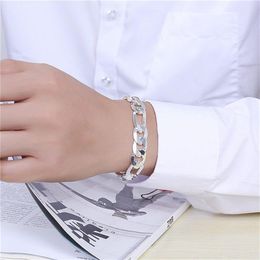 on 12M three simple hand chain - male 925 silver bracelet JSPB163 Beast gift men and women sterling silver plated Charm brac222B