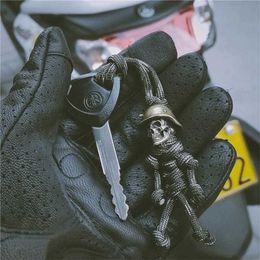 1PC Skull Head Keychain Car Biker Helmet Pendant Braided Rope Paracord Buddy Bag Hanging Backpack Doll Toy