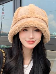 Berets LANMREM 2023 Winter Knitted Hats Women Spliced Solid Color Keep Warm Outdoor Bucket Korean Style 23036