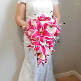 Wedding Flowers Ramos De Novia 2023 Centerpieces Fushia Lilies With White Rose Cascading Bouquet Fleur Artificielle