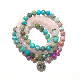 SN1530 New Design Women's 108 Mala Yoga Bracelet Pink Crystal Natural Jasper Mala Beads Bracelet Lotus Energy Yoga Jewelry240J