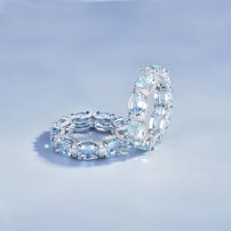Fashion Brand U Geometry Designer Band Rings Women Girls Silver Shining Sea Blue Crystal Ring Party Wedding Jewelry with CZ Zircon Bling Diamond Stone