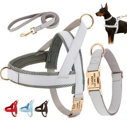 Dog Collars Leashes Personalised Dog Collar Harness Leash Set Custom Dog Collars No Pull Pet Vest For Small Medium Large Dogs Pets Walking Lead Rope 231212