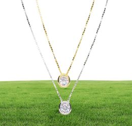 2018 latest single stone necklace fine delicate box chain 925 sterling silver bezel 5mm Sparking cubic zirconia simple jewelry3586008