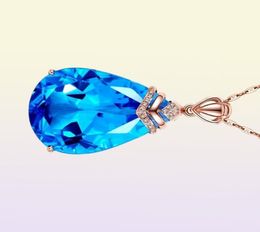 14K rose Gold Necklace Blue Sapphire Pendant for Woman Topaz Drop Chalcedony Pendant pierscionki Colgante Bizuteria Jewellery 2103193631705