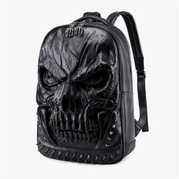 new 3D Embossed Skull Backpack bags for Men unique Originality man Bag rivet personality Cool Rock Laptop Schoolbag For Teenagers 264N