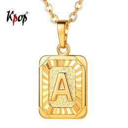 Kpop Letter A Necklace Unisex Jewellery Gold Silver Colour Stainless Steel Square Initial Alpabet Pendant Necklace A to Z P34902298