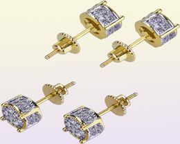 Hip Hop Iced Out Gold 3d Round Side CZ Simulated Copper Lab Diamond Screw Back Stud Earring Jewelry for Men and Women3958258