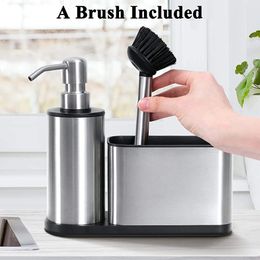 Cookware Holders Rustproof Multifunctional Kitchen Sink Soap Dispenser With Brush and Stainless Steel Sponge Holder Drain Pan for 231212