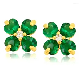 Stud Earrings Wholesale Price---(3pairs/lot) Small Green 4 Hearts For Women Fashion Jewelry Pure Gold Plated Nickel Free