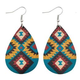 Dangle & Chandelier Geometric Zigzag Pattern UV Print PU Leather Teardrop Aztec Earrings For Women Fashion Ethnic Jewelry Bijoux G320d