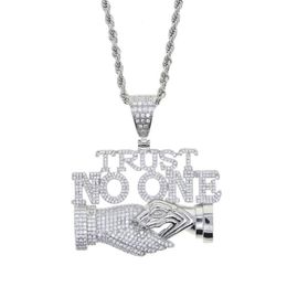 Chains Whole Design Gold Silver Plated Letter TRUST NO ONE Charm Pendant With Long Rope Chain Necklace For Men Hip Hop Jewelry296h