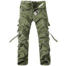 Mens Pants Men Cargo Casual Cotton Trousers Solid Military Overalls Multi Pockets Decoration Plus Size Without Belt 231212